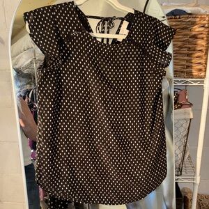 LOFT Black Blouse with White Dots